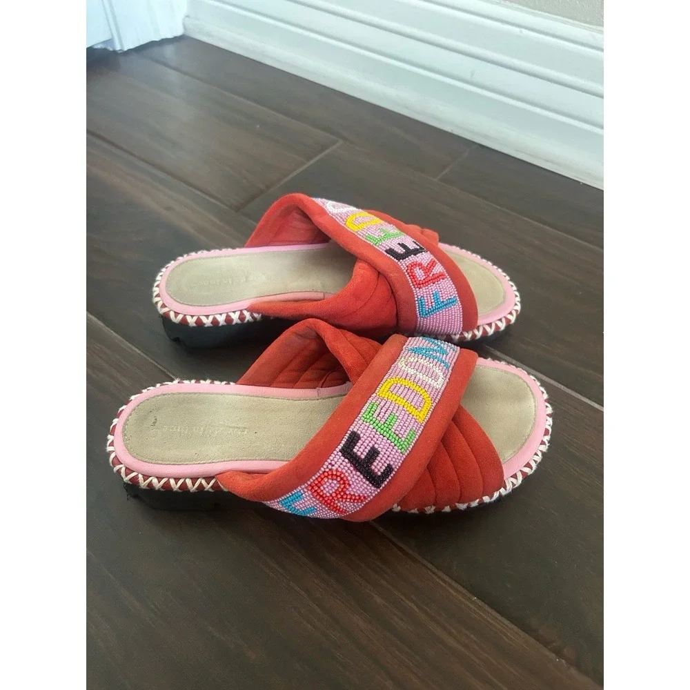 RUE DE LA LUNE beaded freedom sandals in Red 7